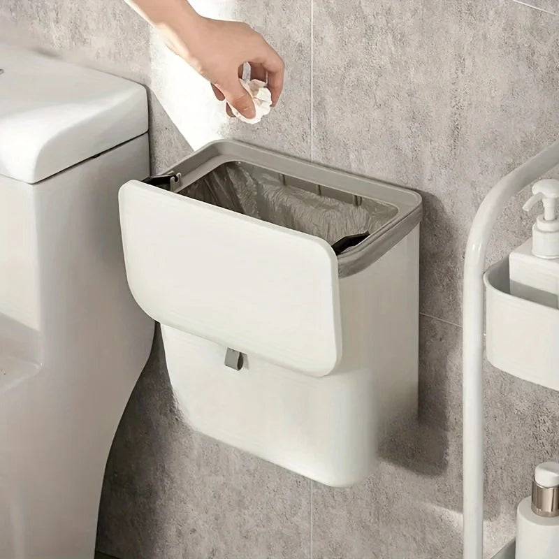 poubelle murale moderne blanc rayures verticales clips poignée rangement porte armoire cuisine salle bain