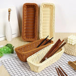 panier tressé marron clair réutilisable conteneur rangement vaisselle portable traditionnel fixations cuillères baguettes