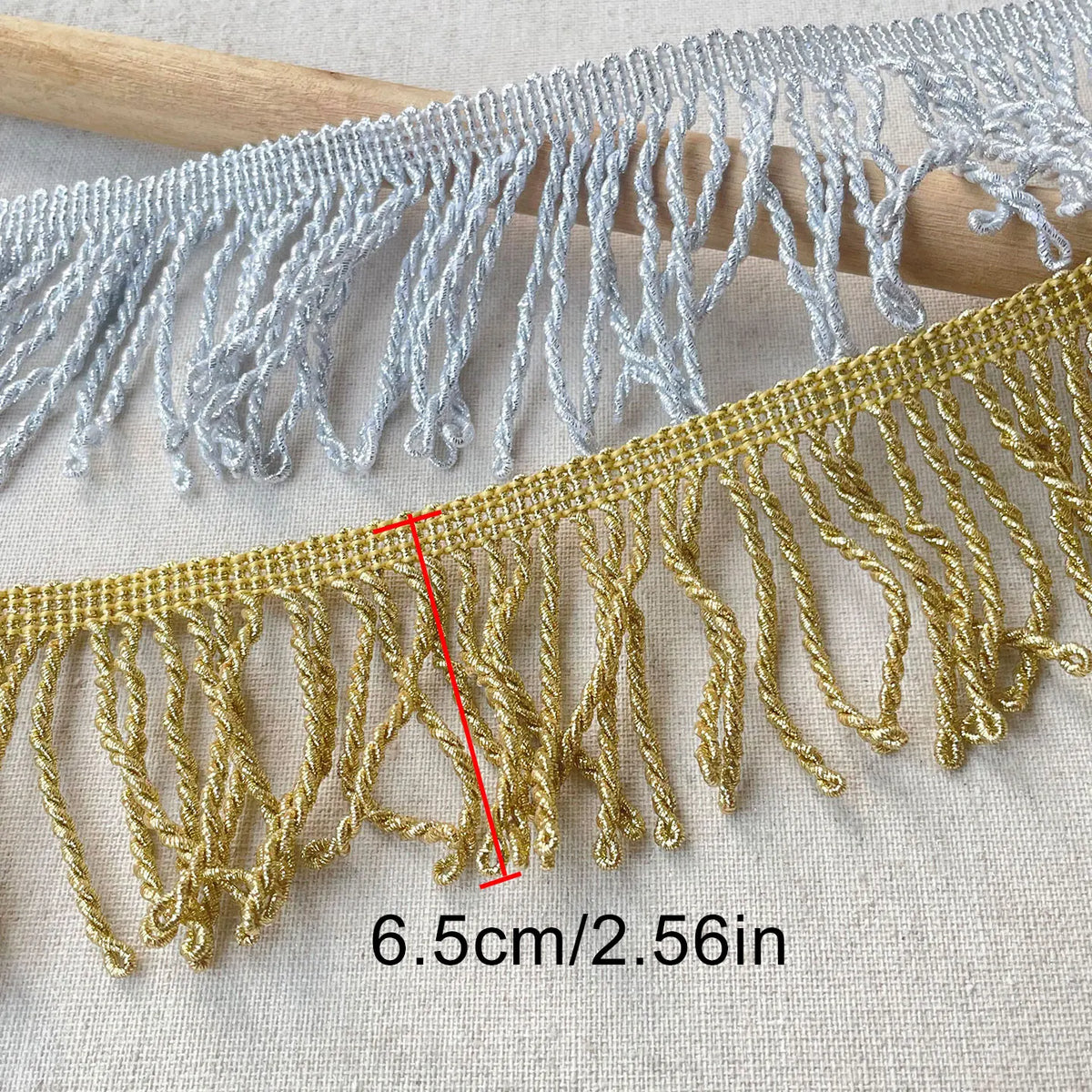 franges décoratives or argent tissées finement classiques 5cm 6.5cm polyester opaques