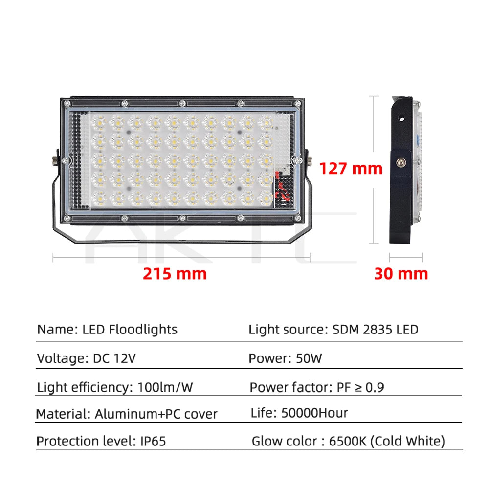 projecteur led noir moderne ip65 12v dc batterie cable clips 50w 3000k 6500k