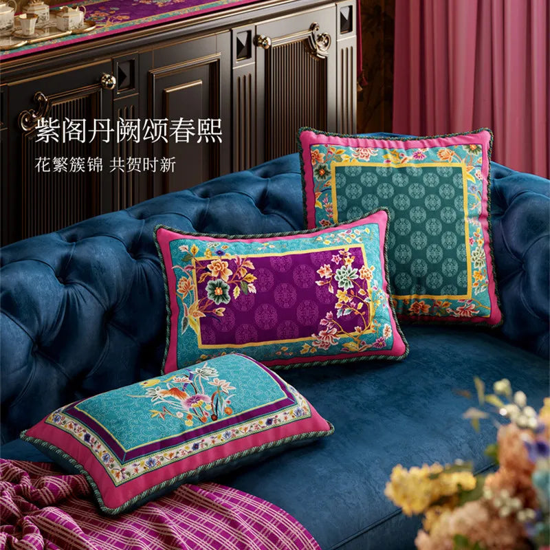 housse coussin carré velours floral bleu violet vert rose bohème chic décoration sofa voiture