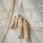 décoration murale poissons filetés bois blanc cordelette artisanal nautique thème plage