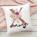 taie d'oreiller motif floral rose lettres initiales respectueux environnement moderne blanc