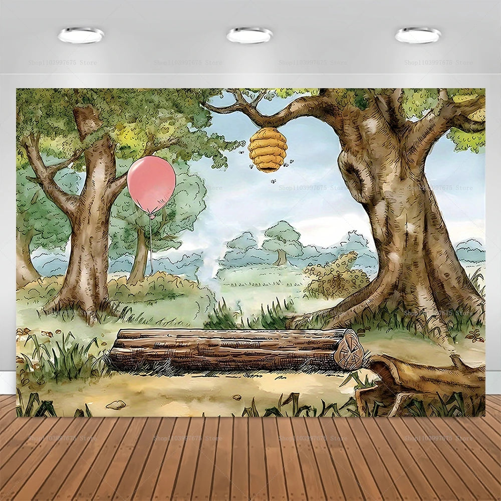 toile fond vinyle paysage forêt animaux anniversaire bébé décor photo studio fête enfant