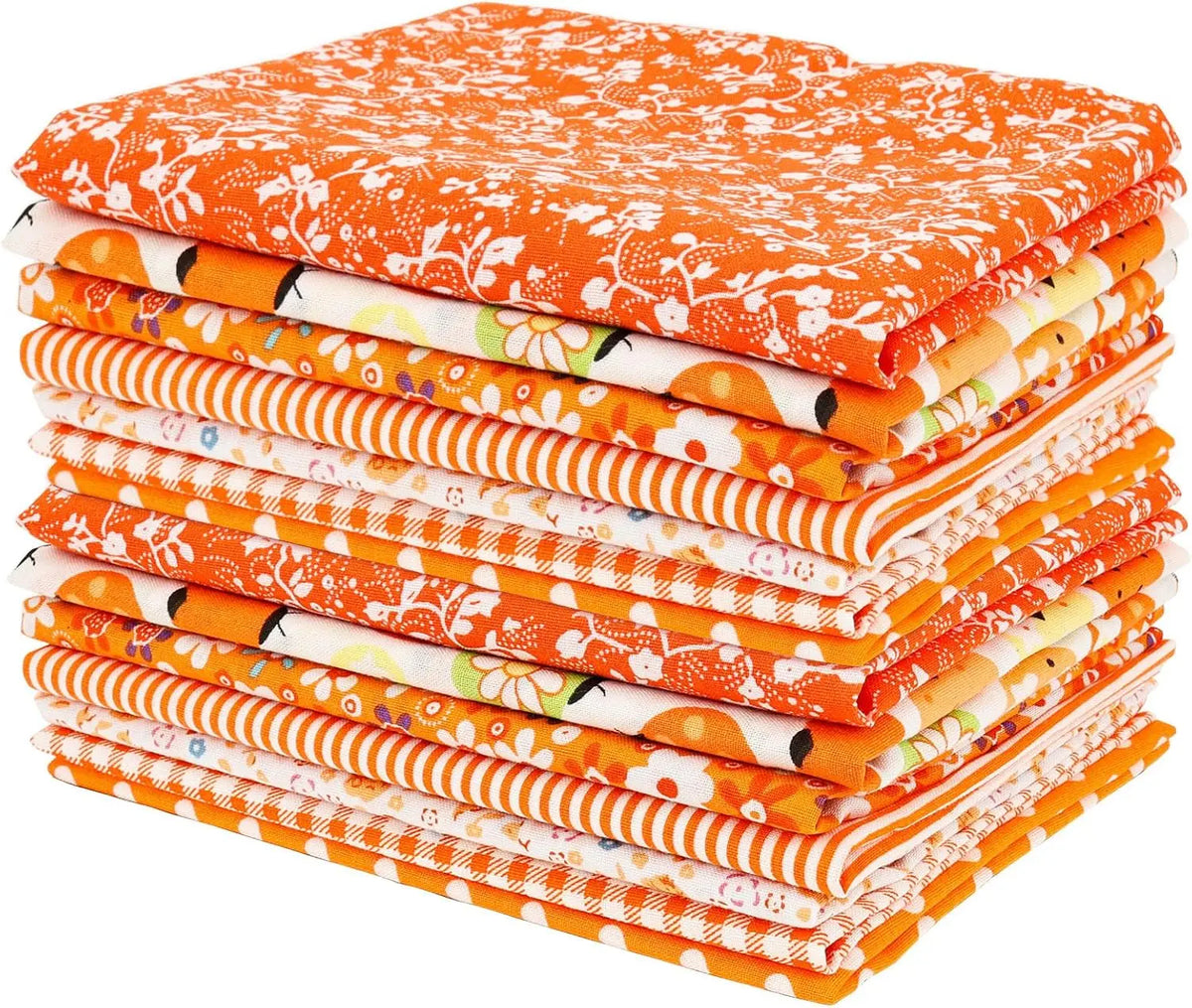tissus motifs orange blanc coton patchwork rustique divers fleurs pois carreaux bricolage decoration DIY