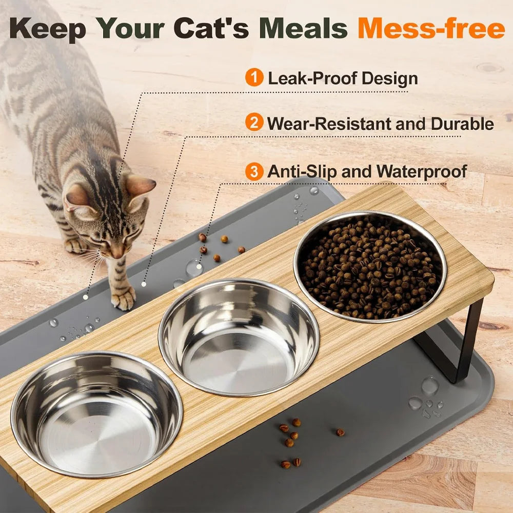 distributeur alimentation chats trois bols inox tapis antidérapant moderne minimaliste