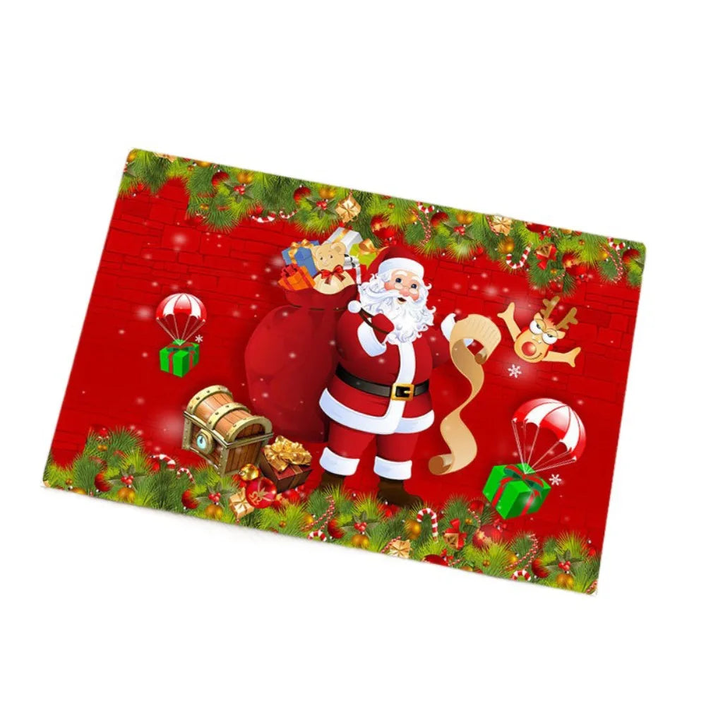 tapis noël rouge vert marron santaclaus rennes boules sapins cadeaux flocons étoiles merrychristmas