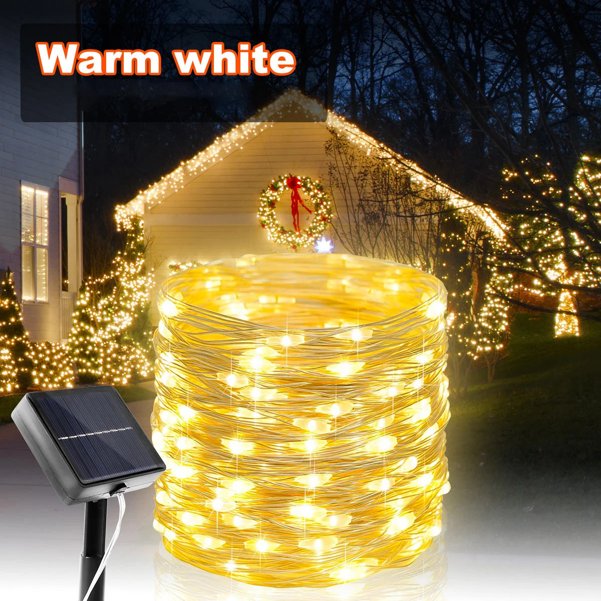 guirlande lumineuse solaire dorée jaune moderne modes éclairage imperméable ip65 led autoinstallationextérieur camping mariage