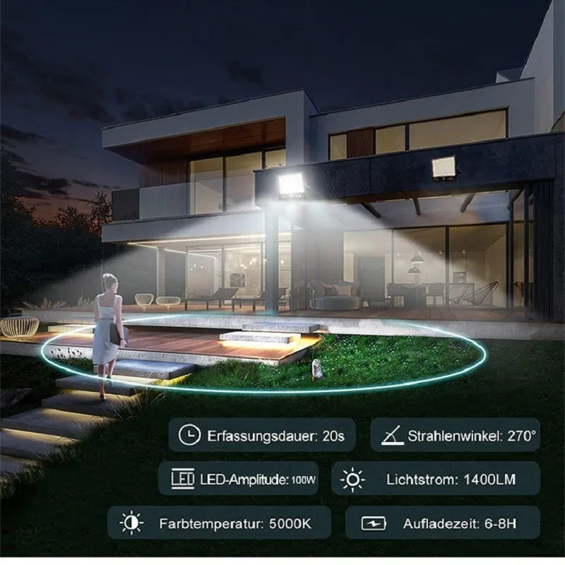 Projecteur solaire installé près d'un garage