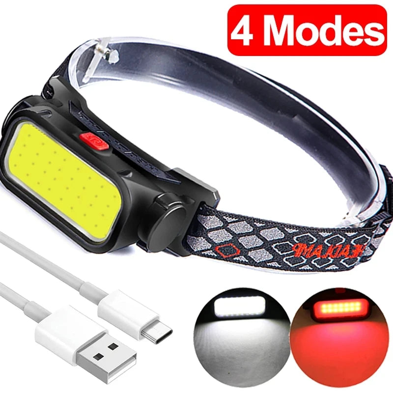 lampe frontale rechargeable led noire jaune clip moderne camping pêche randonnée usb