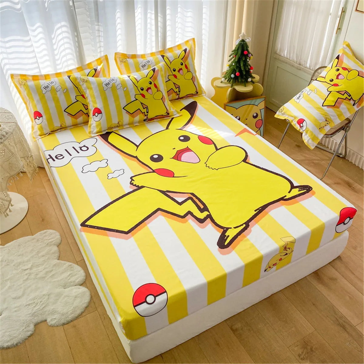 drap lit jaune pikachu élastique anti plis moderne dessin animé 100 fils microfibre 60