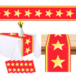 chemin table étoiles rouge jaune nappe festive anniversaire mariage décoration table serviettes motifs étoiles
