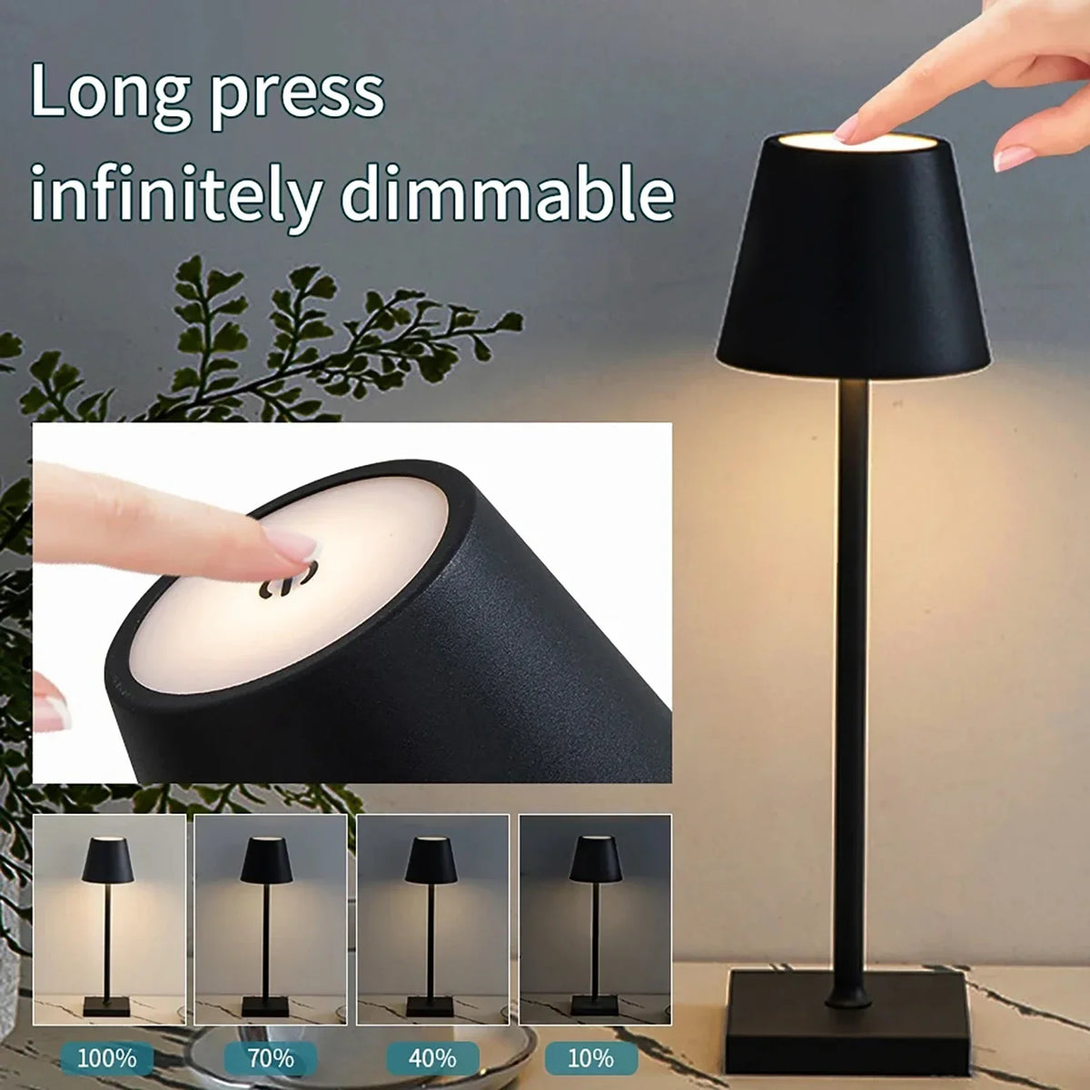 lampe table rechargeable led noir moderne base plate abatjour cable charge