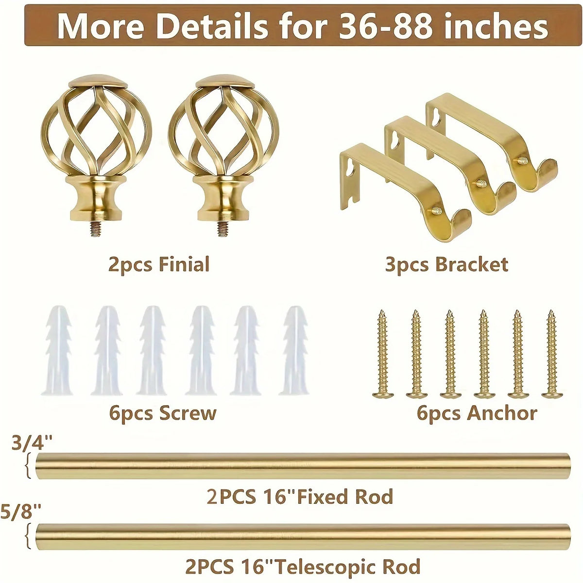 rideau moderne or poutres métalliques finials clips robustes élégants brackets fixationsversible