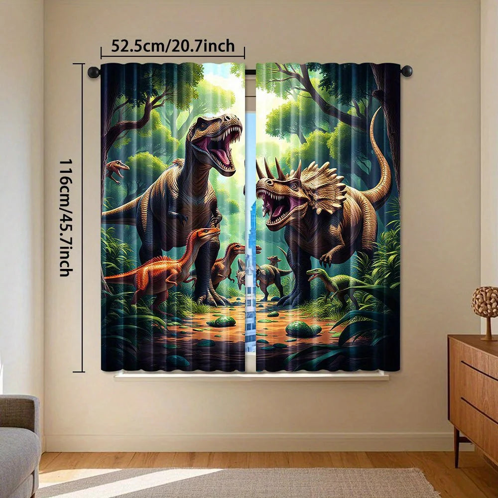 rideau imprimé dinosaures forêt moderne noir vert beige orange jaune pièces