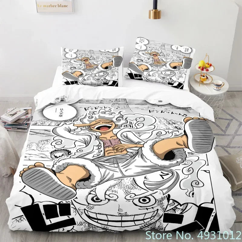 Ensemble literie anime One Piece avec housse de couette et taies d'oreiller