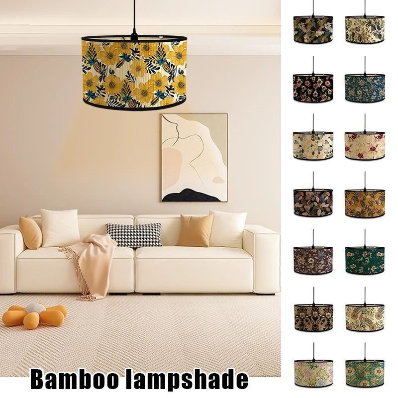 abat jour moderne fleur feuille tissu bambou ethnique floral opacité