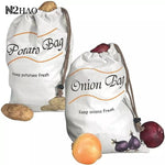 sac rangement légumes blanc imprimé fraîcheur corde nouer potatoes onions simple pratique