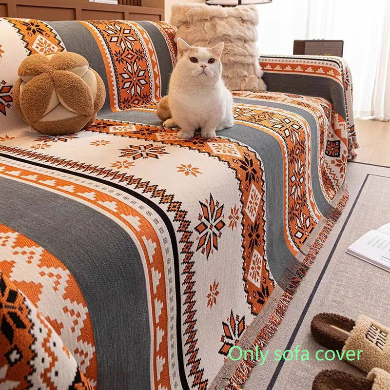 housse canapé polyester jacquard multicolore motif géométrique antidérapante automne hiver extérieur accueil