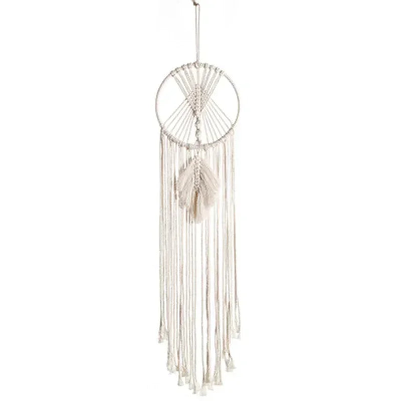décoration murale boho chic attrape rêves macramé blanc plume fleur