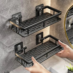 rangements étagères salle bain adhésives modernes noires grille rangement cosmétiques accessoires toiletttes
