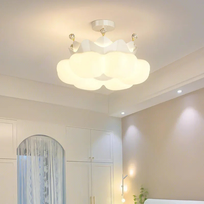 lampe suspendue moderne nuage blanche rose pâle brillante chaînes led minimaliste chambre enfant filles