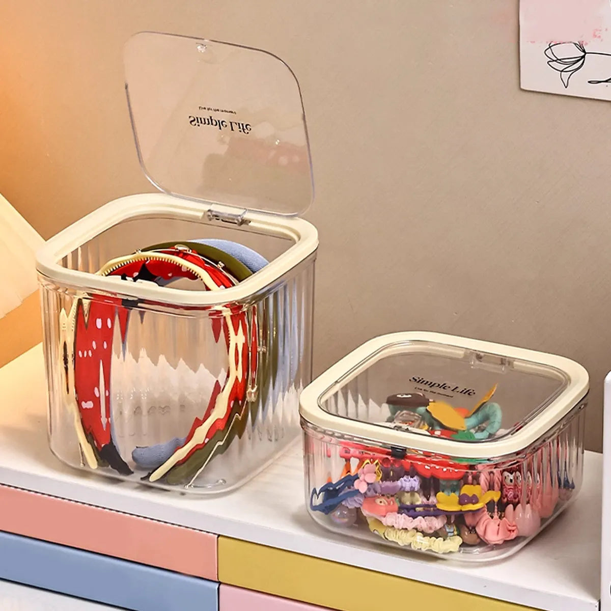boîtes rangement transparentes femmes pince cheveux élastiques clips modernes domestique
