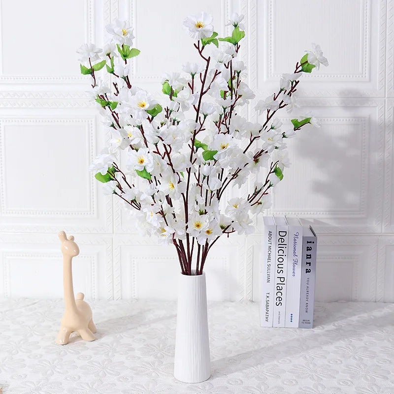 Bouquet artificiel fleurs simples rose jaune blanc rouge feuilles vertes moderne vase blanc 65cm