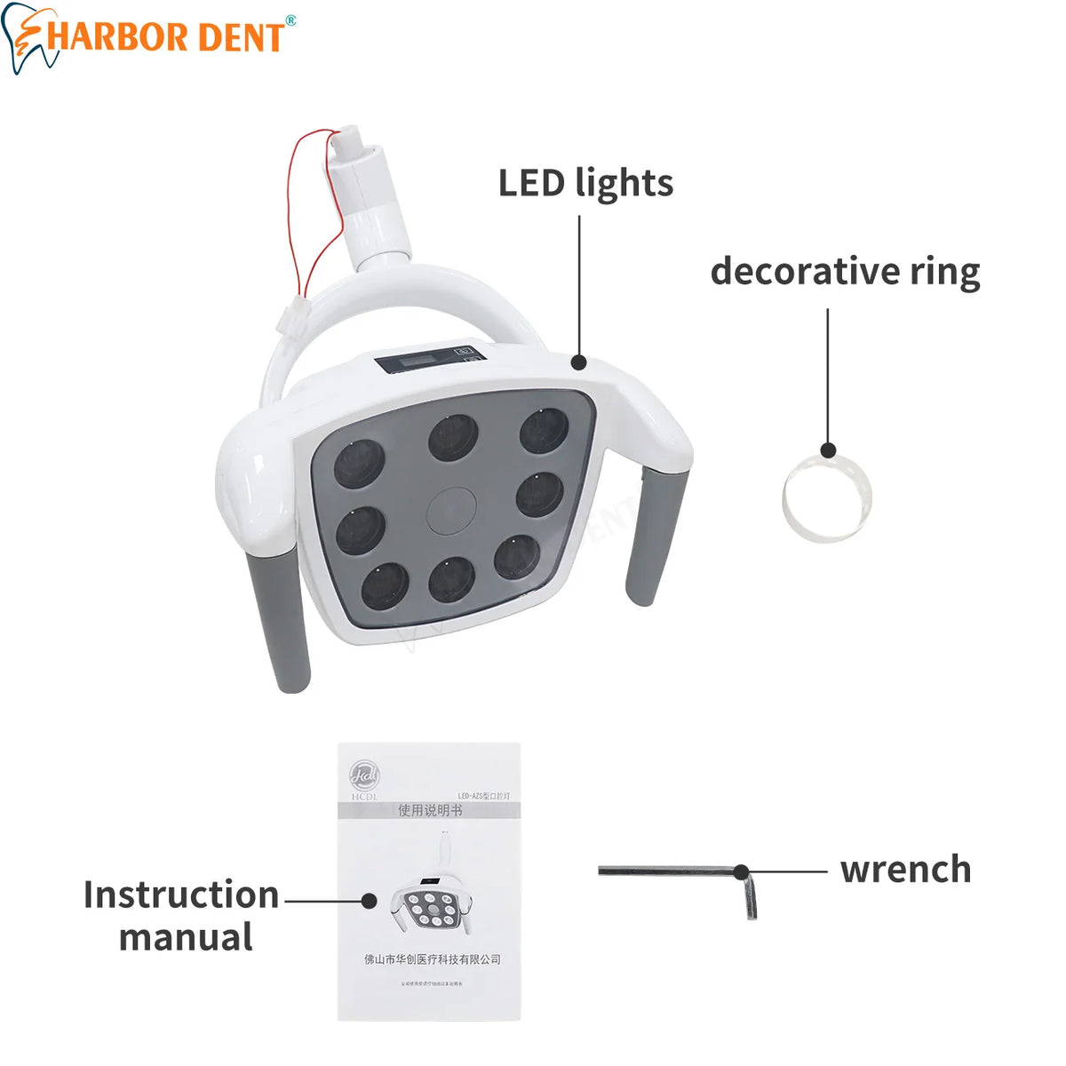 lampe dentaire led blanc gris moderne interrupteur sensoriel anneaux decoratifs manuel instructionsclé molette