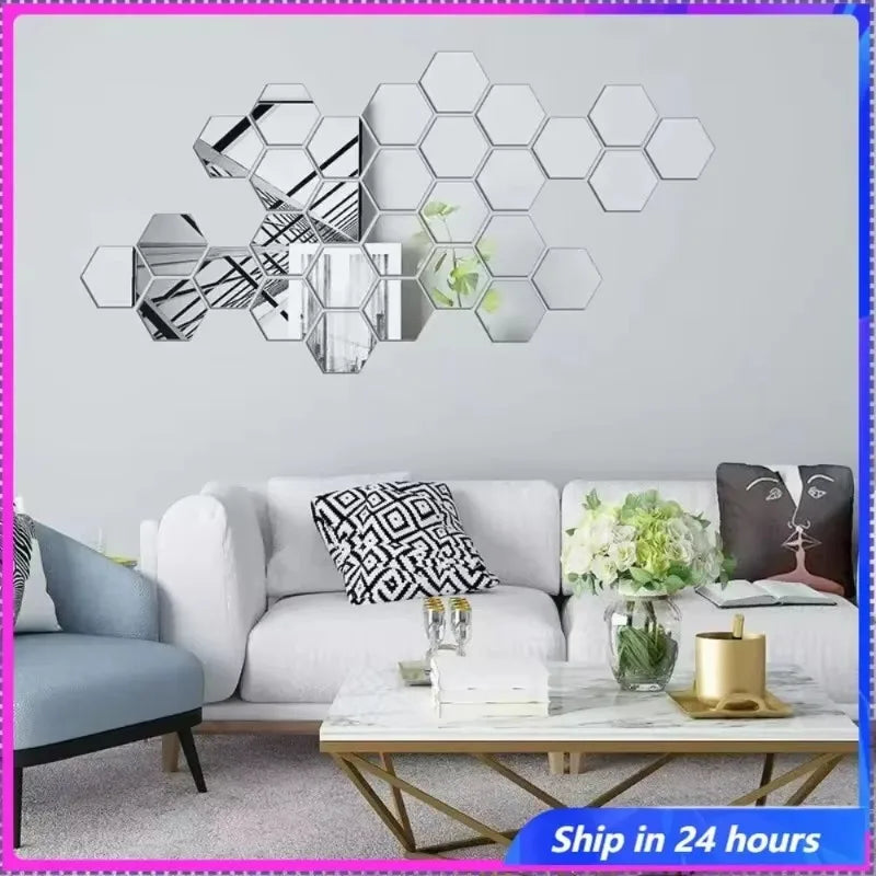 miroirs hexagonnels modernes stickers adhésifs or argent décoration chambre salon événement