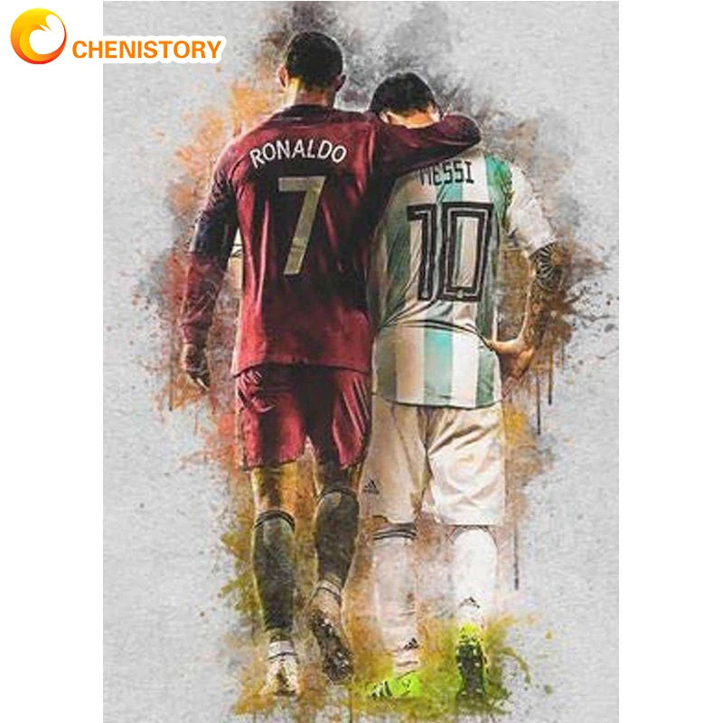 poster football abstrait moderne toile lin minimaliste pinceaux peintures acryliques instructions kit DIY