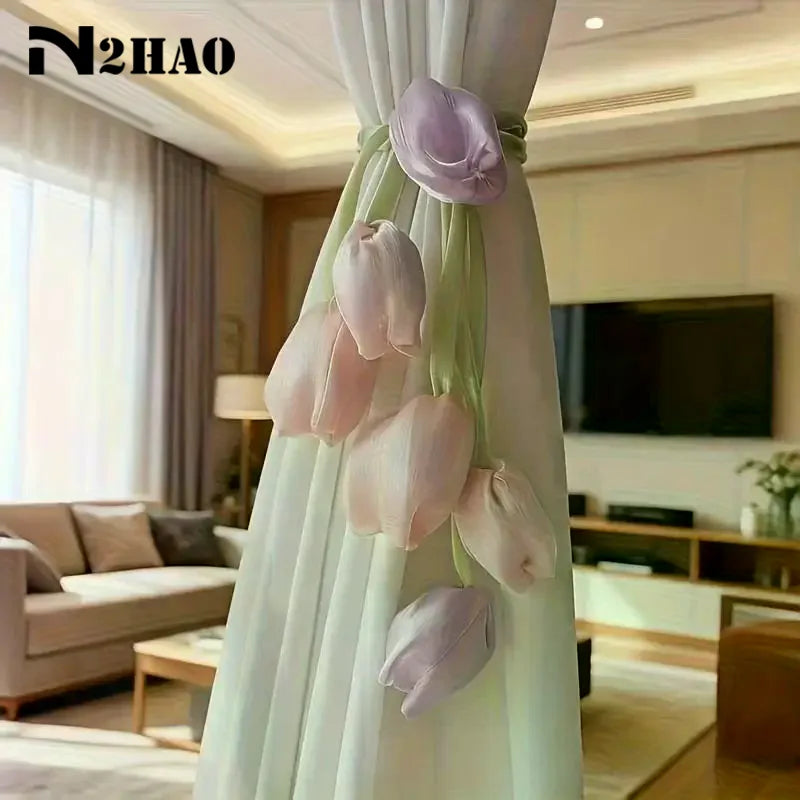 accessoires fenetre tulipes relief vert clair rose pâle violet clair moderne ruban réglable