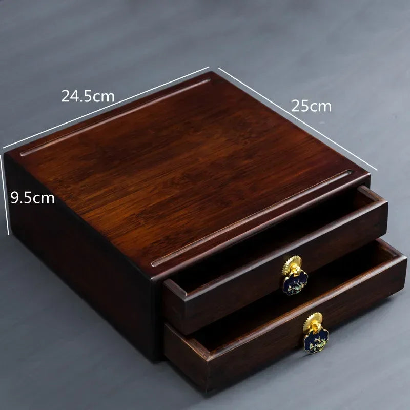 boîte thé marron tiroirs plateau poignées traditionnelle accessoire cérémonie thé pliante rangement ménage moderne