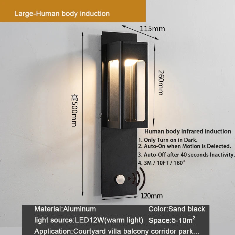 lampe murale led détecteur mouvement ip67 étanche moderne noir aluminiumextérieur contemporain 400mm haute qualité