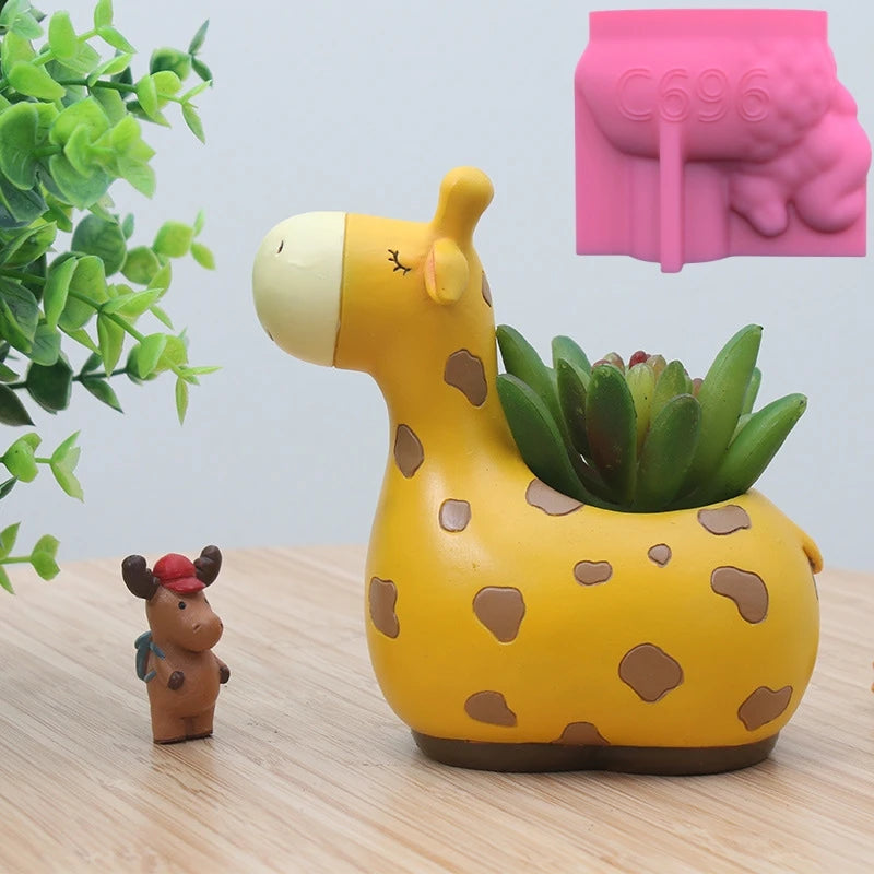 moule silicone cache plantes animaux girafe éléphant écureuil décoratif adhésif succulente figurines opaques