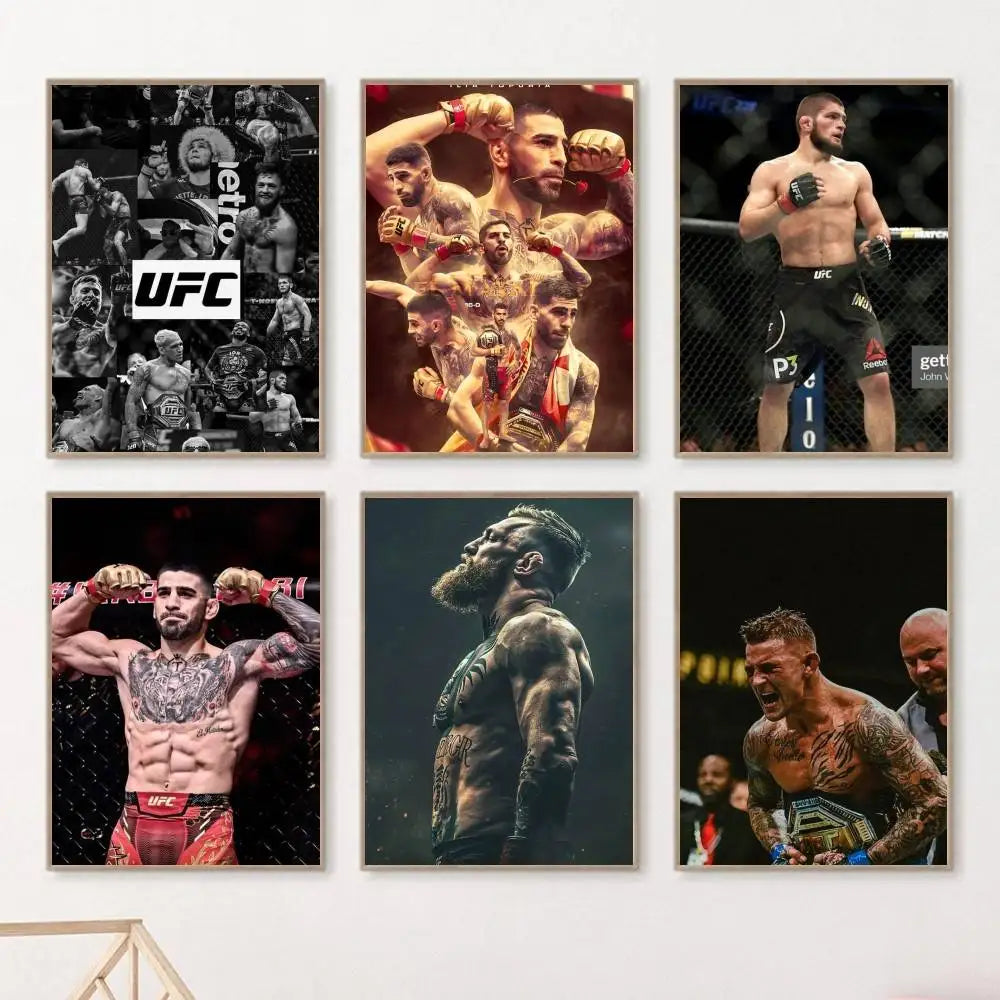 affiche ufc boxeurs moderne sportive noir blanc rouge jetro cadre bois chambre salonhôtel