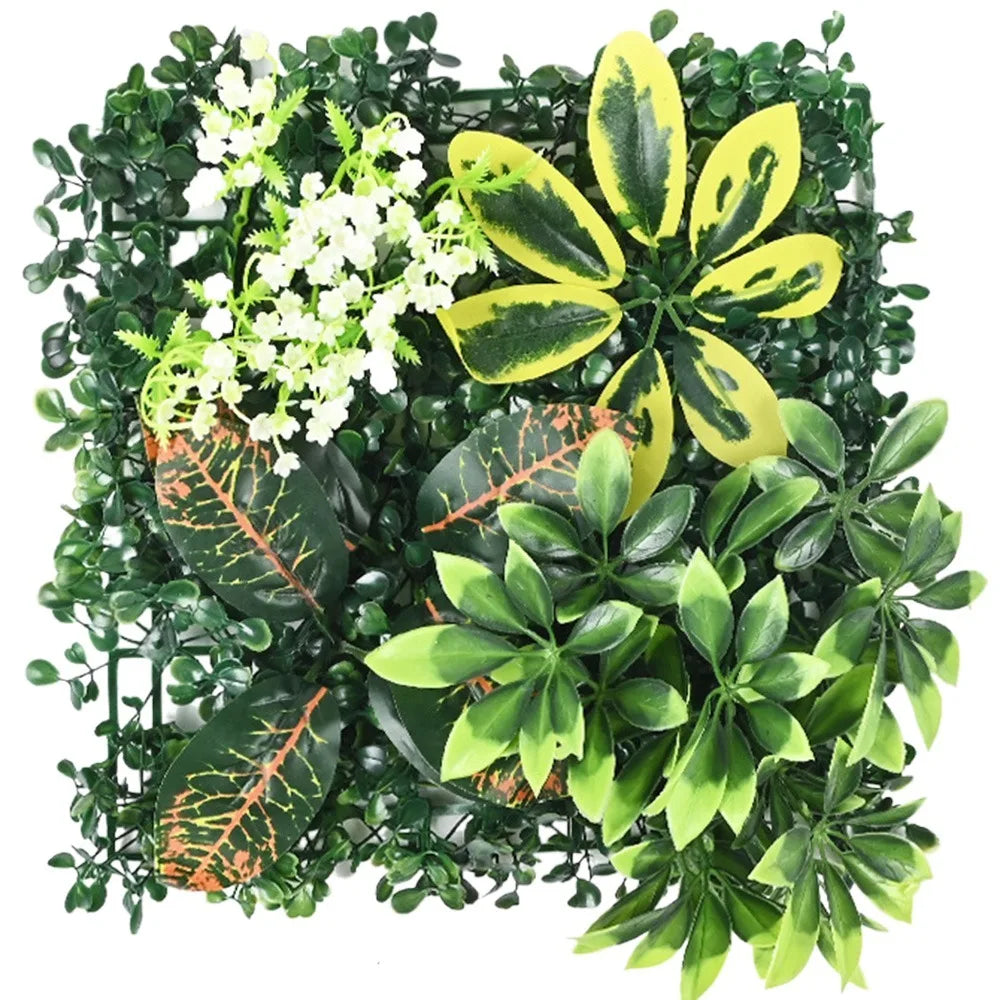 plantes artificielles murales modernes feuilles variées décoration extérieure branches naturelles