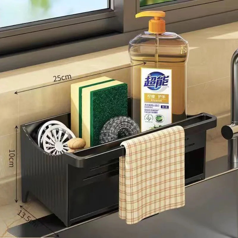 support rangement cuisine noir moderne brosse gant lingette savon serviette carreaux