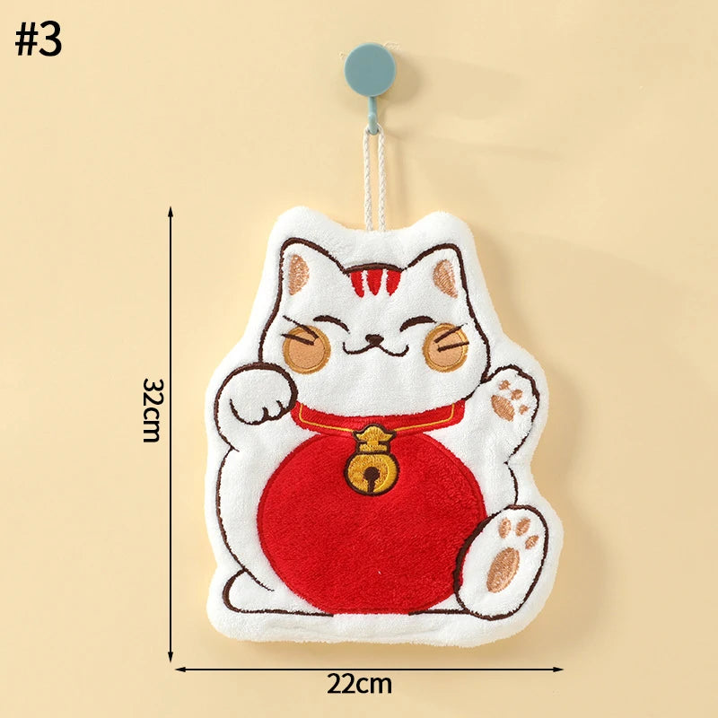 serviette toilette gant noir chat peluche super absorbante cordon cuisine salle bain