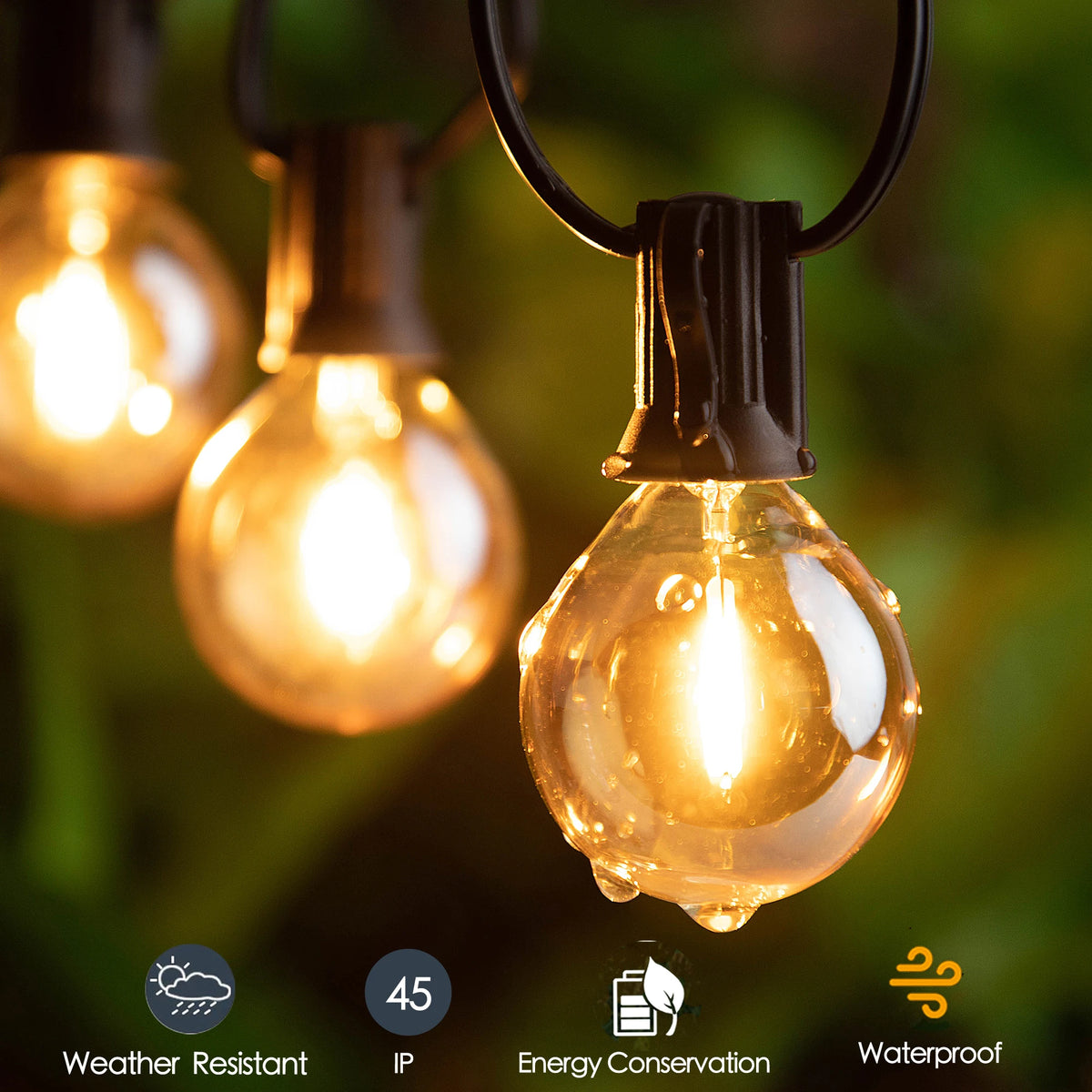 guirlande lumineuse transparente globes dorés moderne 25ft 110v 10 ampoules g40 clips