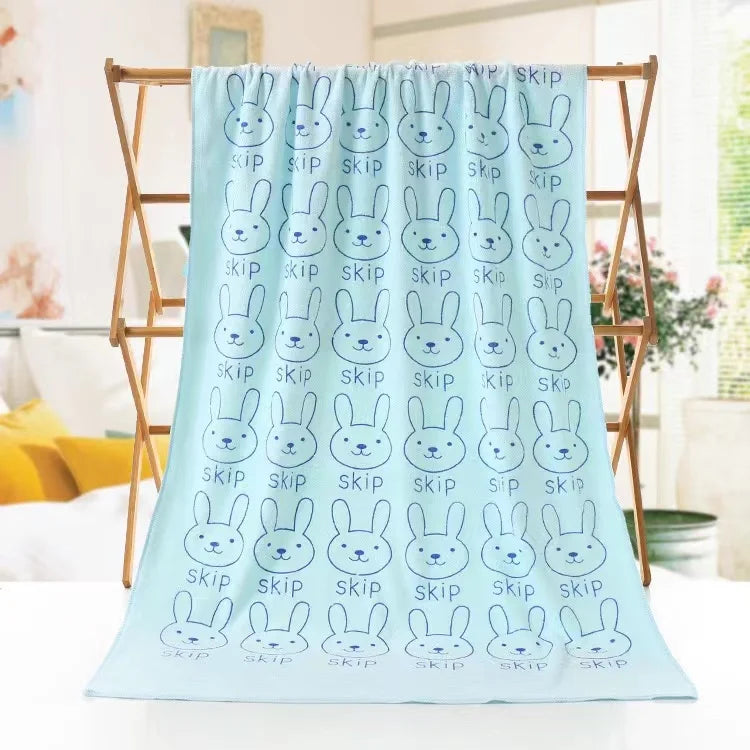 grande serviette bain microfibre enfant motif lapin doux absorbante séchage rapide coton