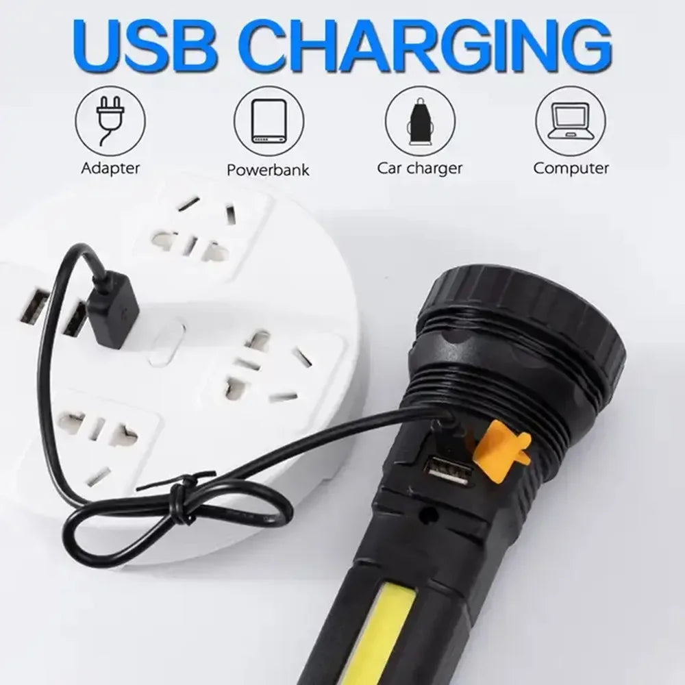 lampe torche solaire rechargeable led noire bleue orange ipx6 waterproof multifonctionnelle banque