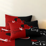ensemble literie rouge noir coeurs couronnes moderne king queen chambre lit