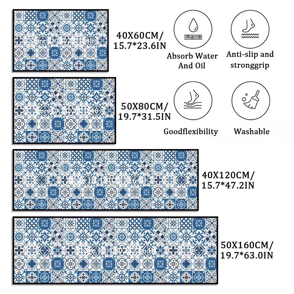tapis sol antidérapant bleu blanc moderne cuisine salle bain extérieur intérieur
