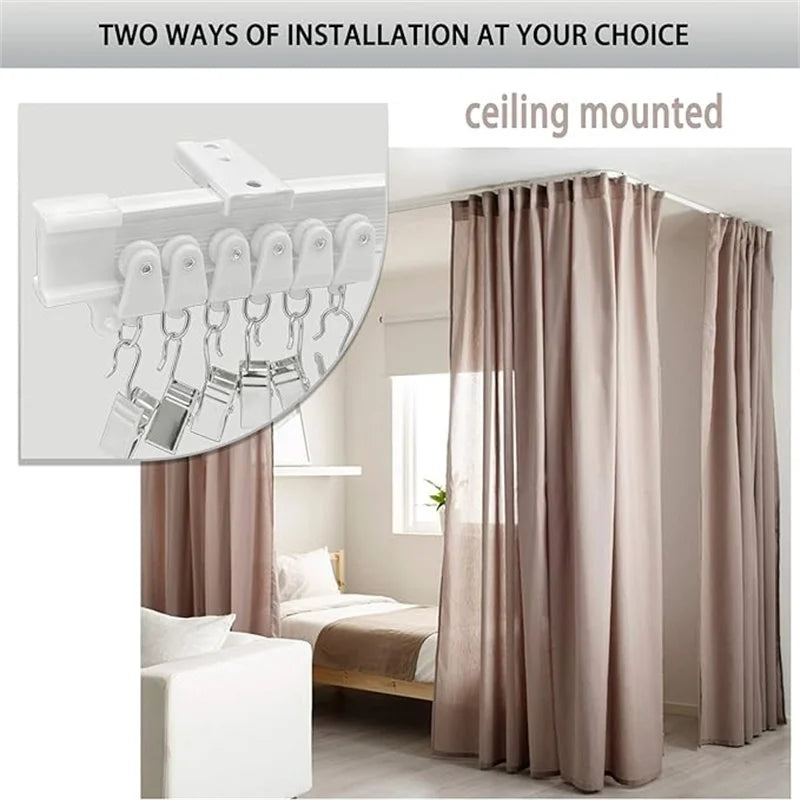 rideau douche moderne blanc texture tissée opaque clips acier inoxydable rallonges vis boulons