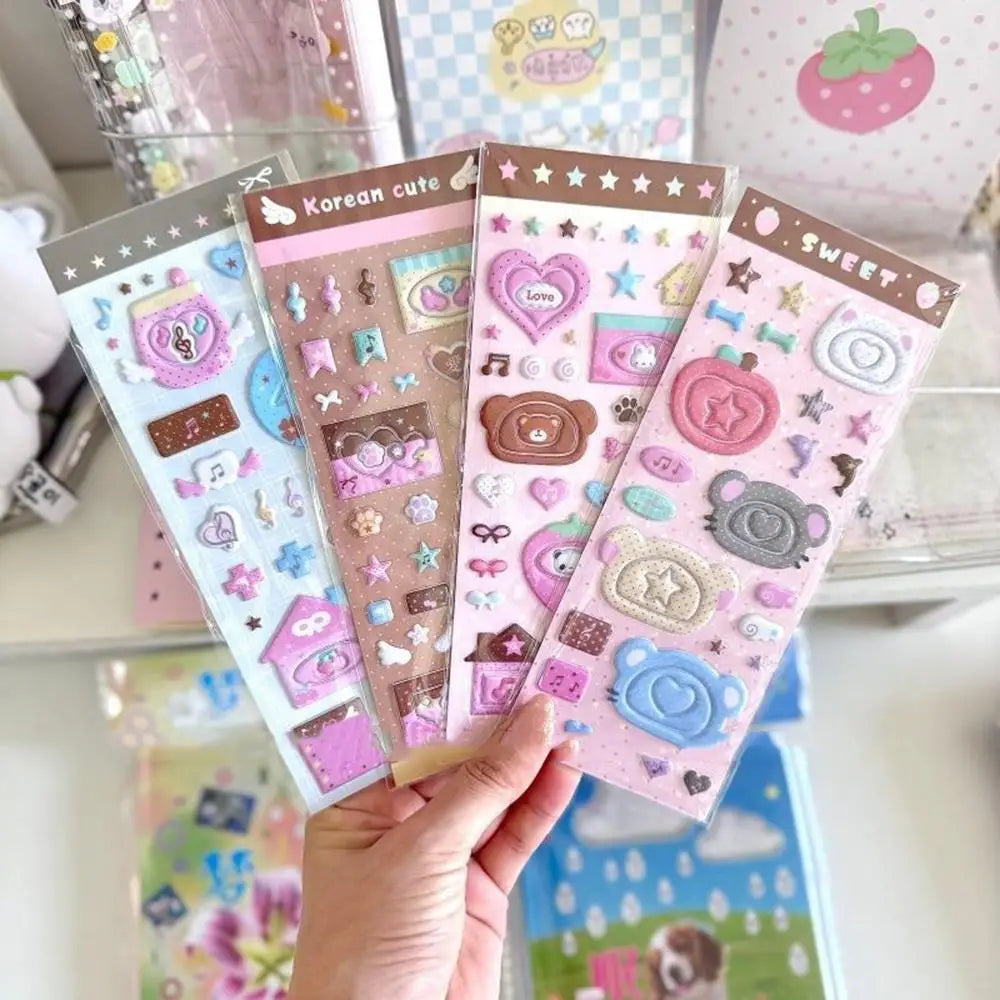 stickers 3d bulles kawaii animaux coeurs étoiles maison ours chauves souris pompons cloches journal