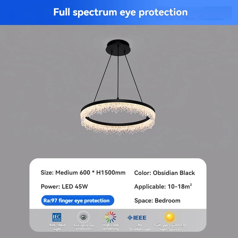 suspension lumineuse moderne transparentes noir circulaire chambre restaurant