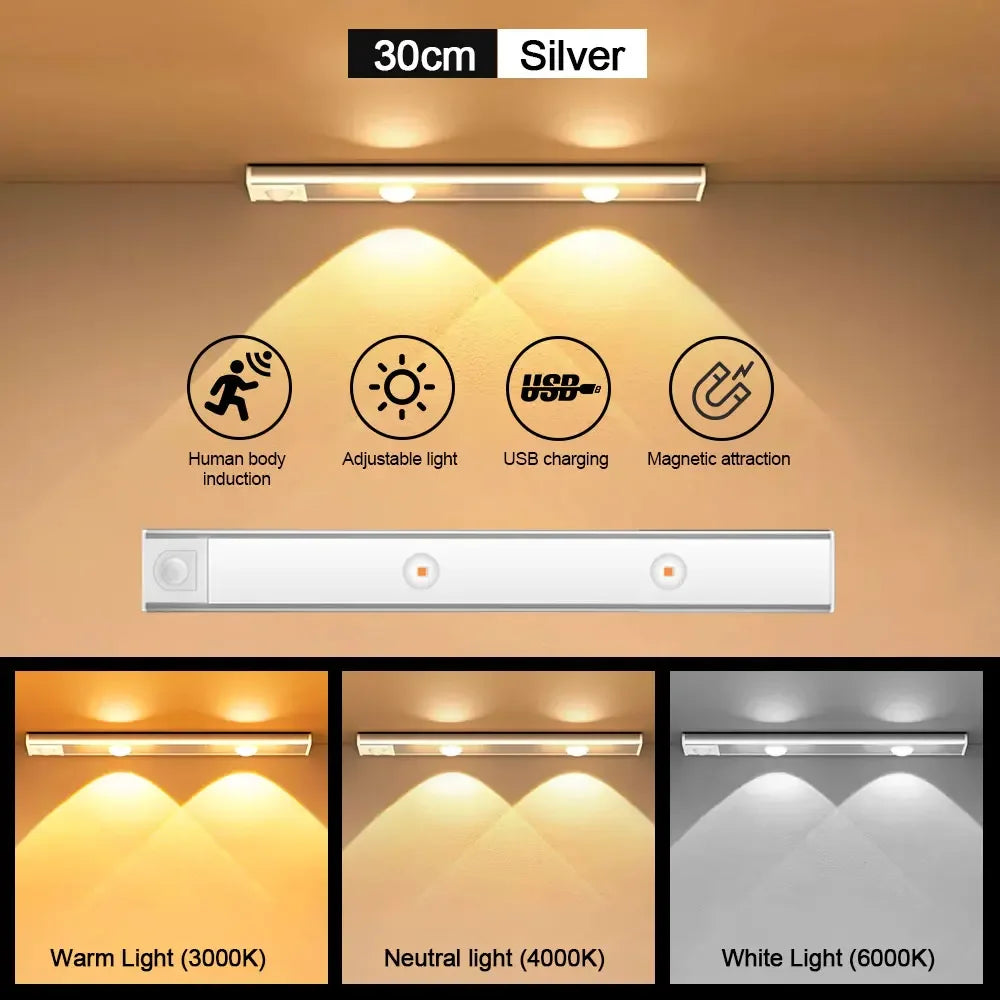 lampe led rechargeable détecteur mouvement adhésif 20cm 30cm 40cm 50cm blanc neutre moderne