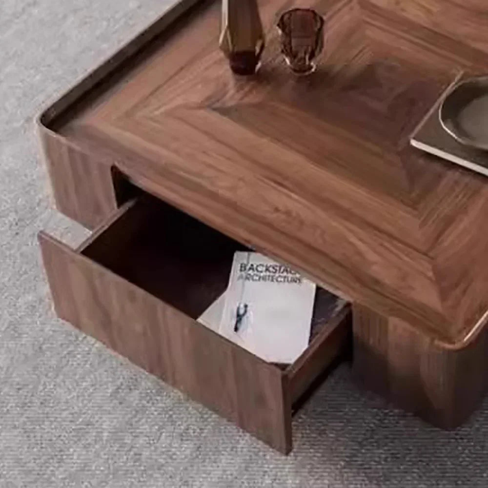 table basse moderne bois marron foncé tiroir plateau amovible salon 80cm 90cm 100cm