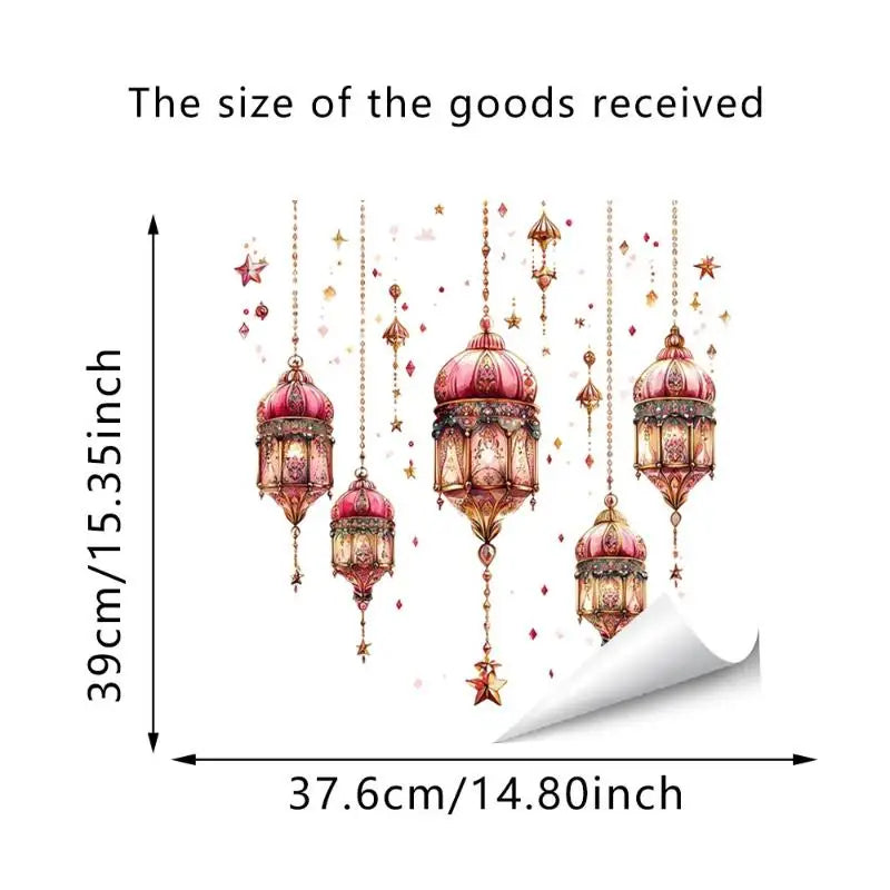 décoration ramadan stickers muraux lanternes colorées lune étoiles dorées floral violet vert rose artisanal